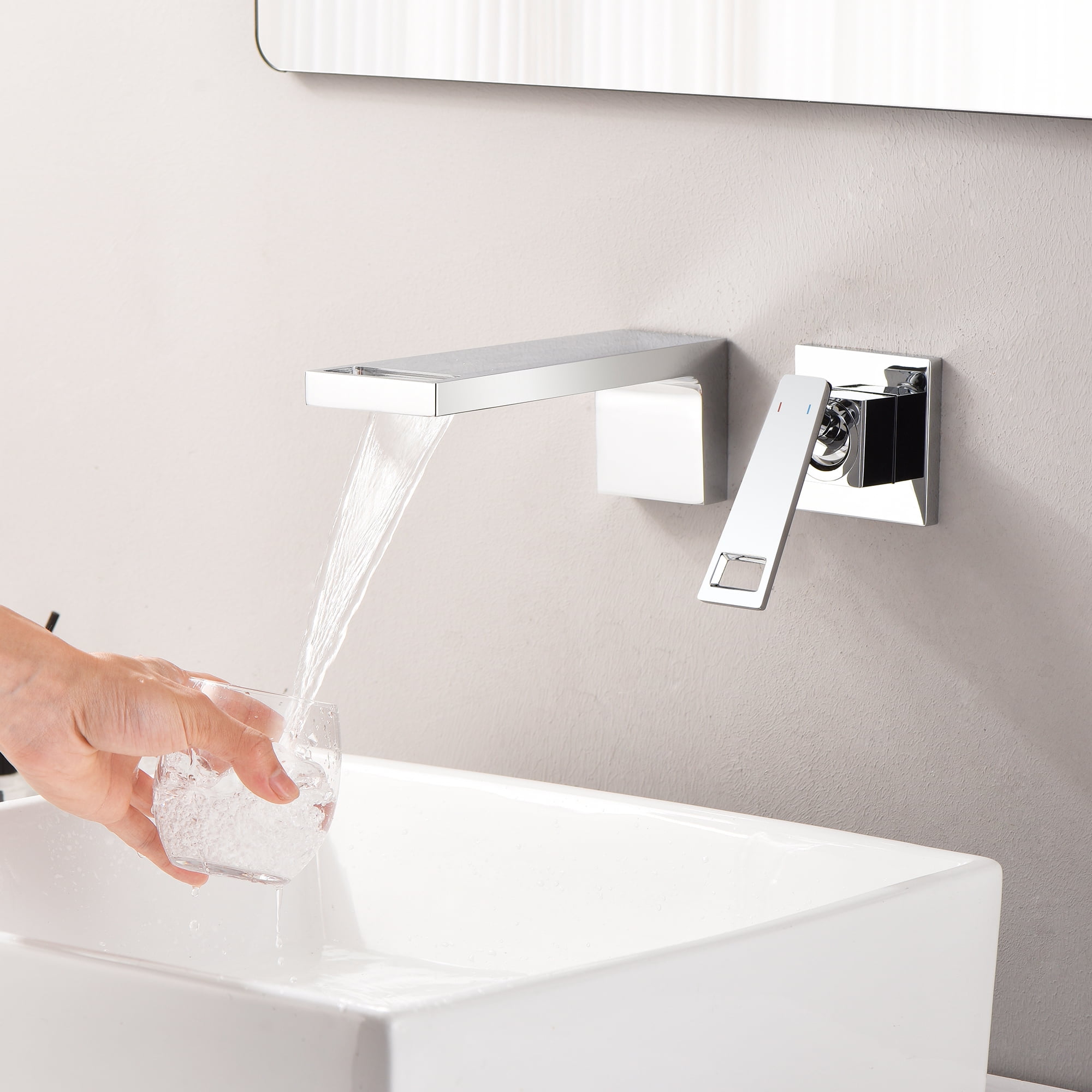 SUMERAIN Waterfall Wall Mount Bathroom Sink Faucet Single Handle Sink Faucet with Rough in Valve, Chrome
