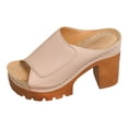 thumbnail image 5 of Rokment Women's Orthopedic Platform Walking Slides Sandals Fashion Casual Leather Peep Toe Chunky Block High Heels Dress Slip on Comfortable Heeled Walking Slippers Summer Beige Size 6.5, 5 of 6