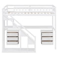 thumbnail image 5 of Harper & Bright Designs Twin Size Loft Bed with Storage Staircase and Hanger, Solid Wood Loft Bed Frame with Two Chest of Drawers, Desk and Light Strip, Space-Saving Loft Bed for Apartment, White, 5 of 12