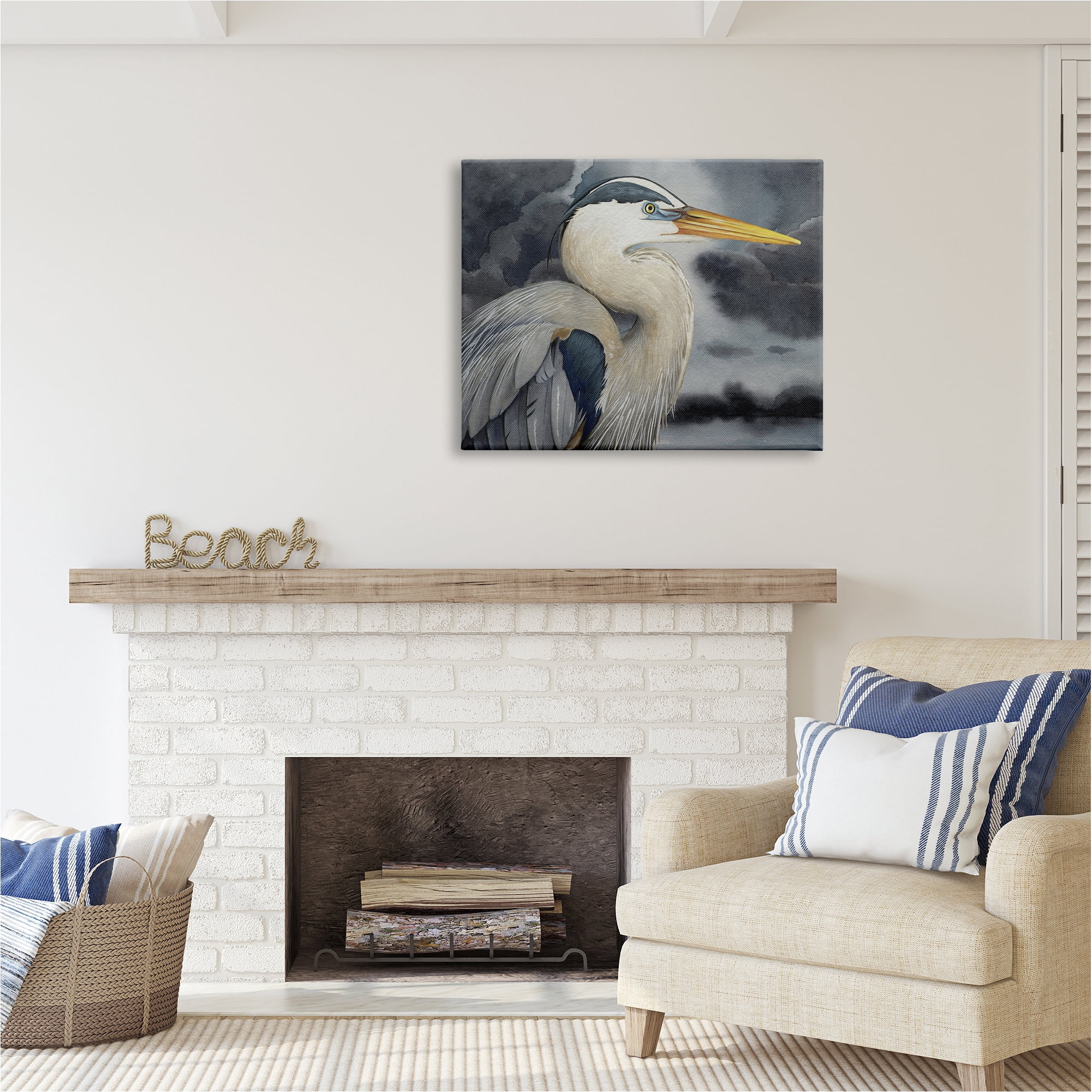 Stupell Industries Grey Heron Portrait Animals & Insects Painting Gallery Wrapped Canvas Art Print Wall Art, 40 x 30