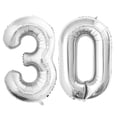 thumbnail image 1 of Globos de aluminio GOER número 30 para fiesta de 30 cumpleaños, plateados, 1 of 4