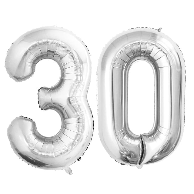 Globos de aluminio GOER número 30 para fiesta de 30 cumpleaños, plateados