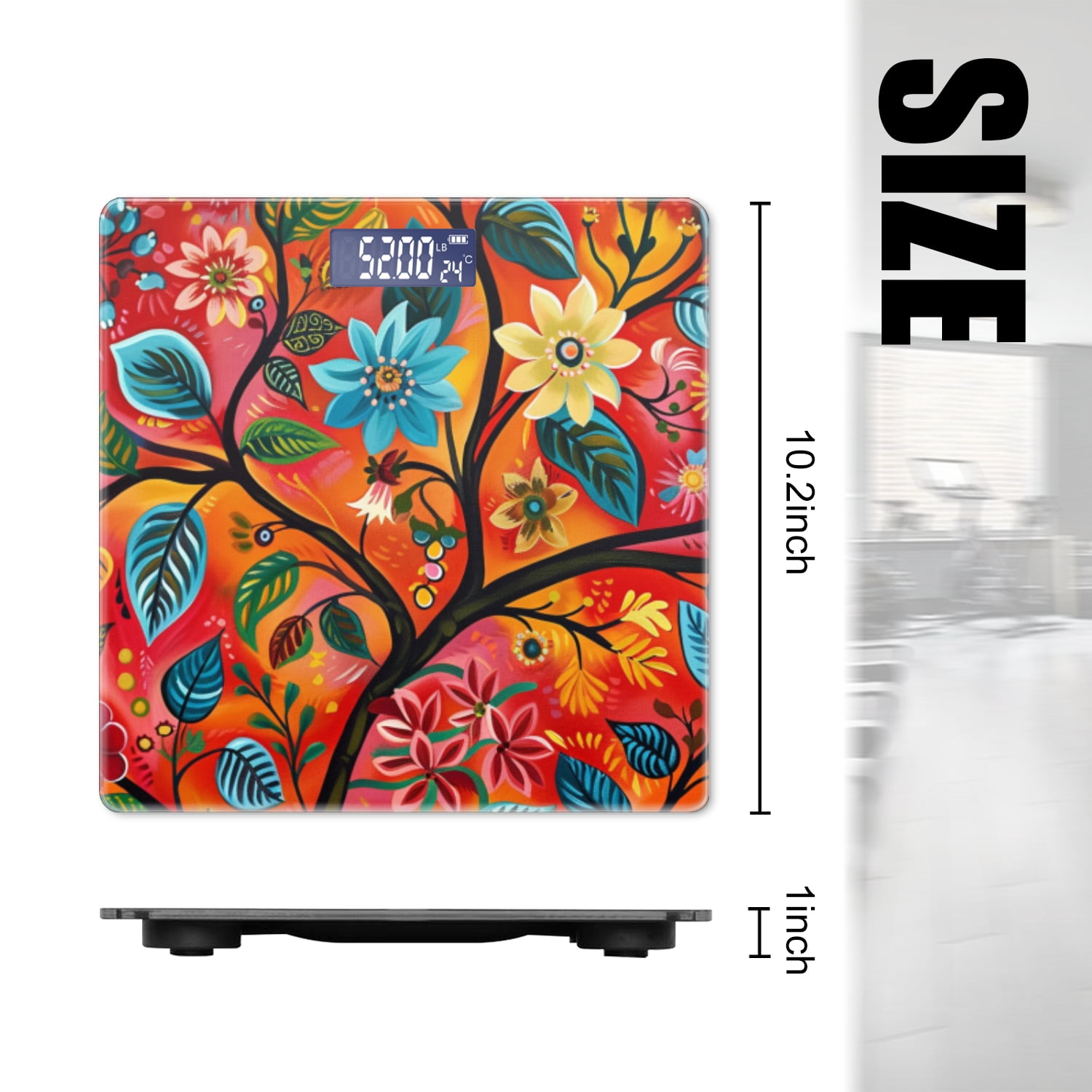 Bathroom Scale, Highly Accurate Digital Body Scale,Precisely Measures Weight up to 400 lbs-Colorful Tree With Leaves And Flowers In The Style Of Folk