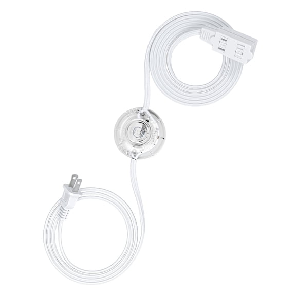 DEWENWILS 12 FT Extension Cord with Foot Switch, 2-Prong 3 Outlets, 16AWG/2C for Indoor Use, 13A/1625W Extension Cord Splitter with Lights, White