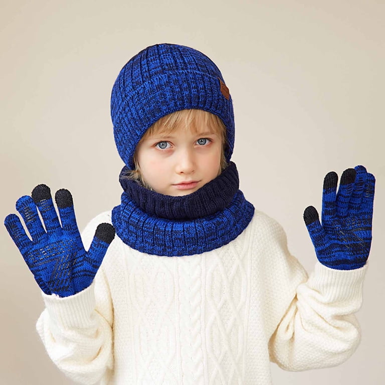 Winter Beanie Hat Scarf Gloves Set Kids Unisex Knit Skull  display picture 1