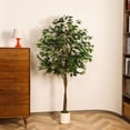 thumbnail image 3 of Ficus Artificial Tree 6ft Tall Fake Ficus Tree for Home Decor Indoor Faux Silk Ficus Plant Fake Floor Plant in White Imitation Ceramic Planter, 3 of 6