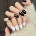 thumbnail image 3 of Halloween Bewitching Boo Medium Almond Press On Nails for Women 3D Textured Ghosts Chic Black and White Art Acrylic Handmade Nail, 3 of 10