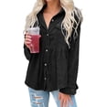 thumbnail image 3 of Women Long Sleeve Corduroy Peplum Shacket Jacket Button Down Babydoll Shirts Oversized Casual Blouses Tops, 3 of 6