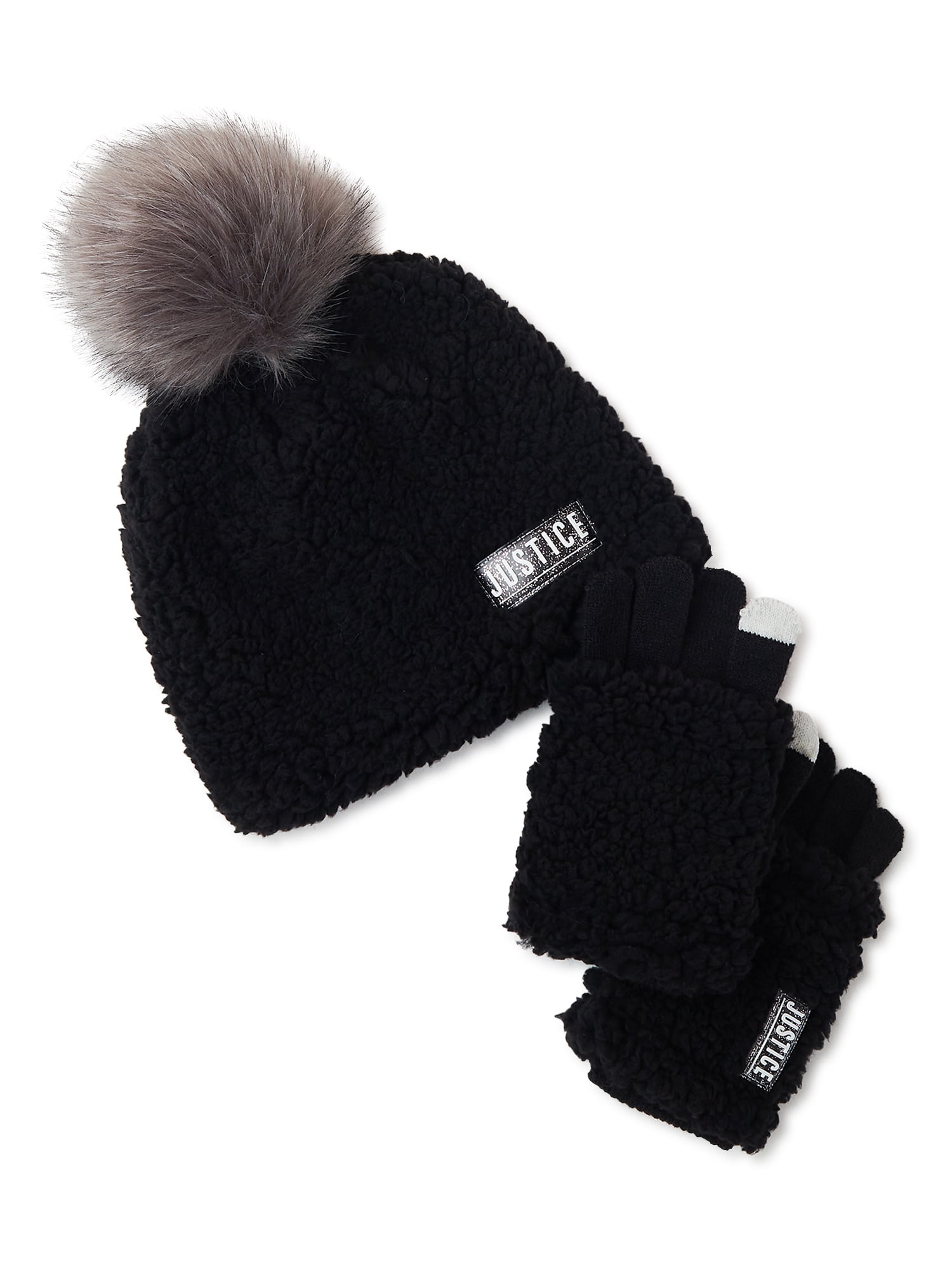 Justice by Justice Girls' Cozy Polyester Faux Sherpa Gloves, Black