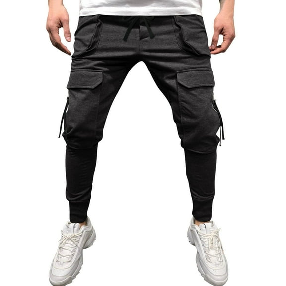 outfmvch joggers for men mid-waist drawstring sweat zipper pocket pants for men cargo pants