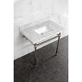 thumbnail image 2 of Kingston Brass KVBH3622M8SQ8 Templeton 36-Inch Carrara Marble Console Sink with Brass Legs (8-Inch, 3-Hole) in Carrara Marble White/Brushed Nickel, 2 of 7