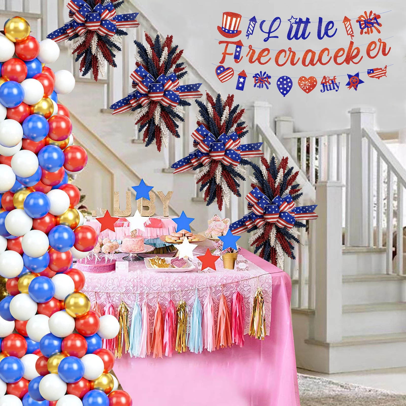 Usa Sign Patriotic Independence Day Wreath for Front Door, 4th July Decorations 2025 Hanging Decoration 4th July, 4th of July Hanging Decor Independence Day Door Hanger, 50cm
