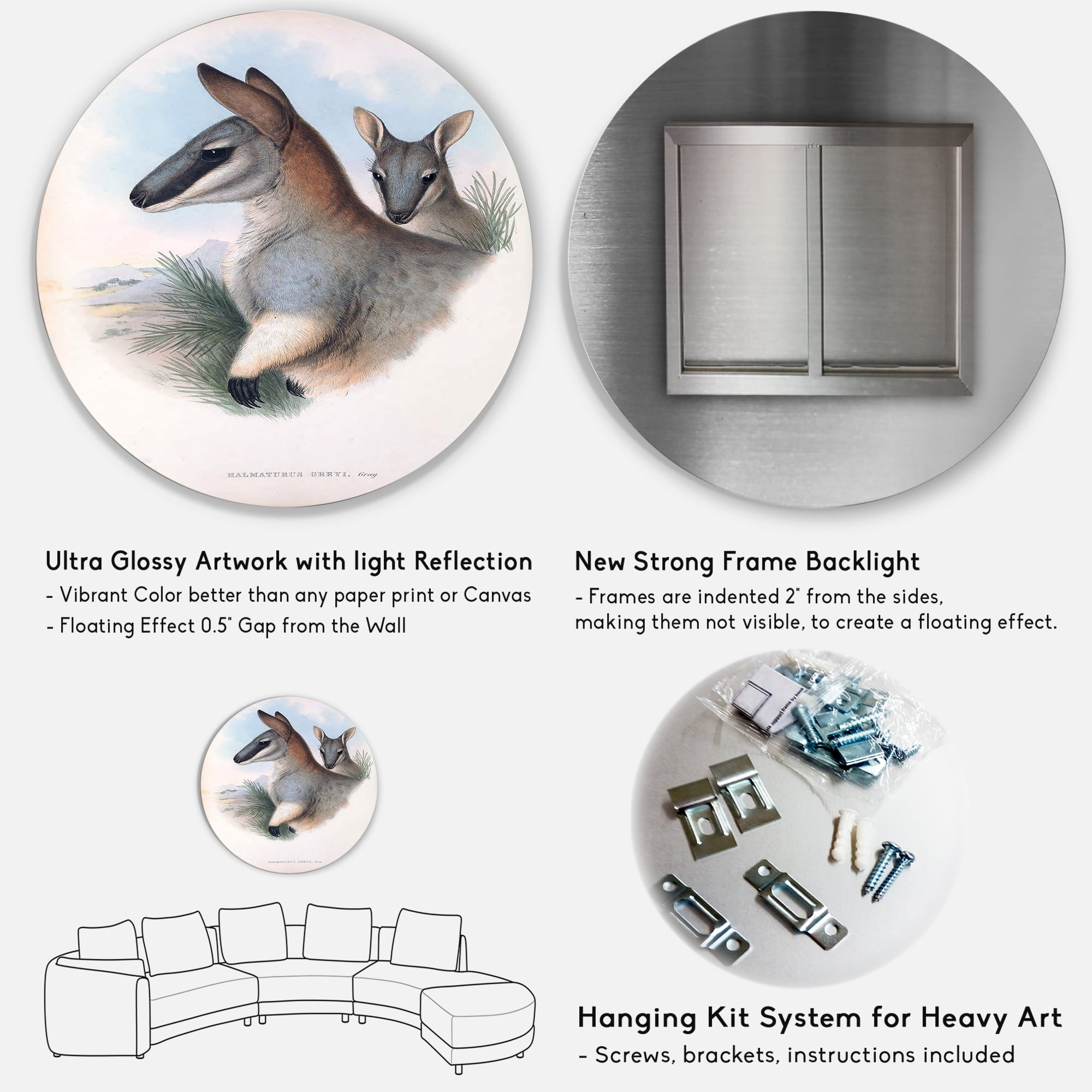Designart 'Ancient Kangaroo' Farmhouse Circle Metal Wall Art 23x23 - Disc of 23