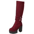 thumbnail image 2 of Women's Faux Suede Knee High Platform Boots, Triple Metal Buckle Strap Chunky High Heel Tall Boots, Side Zipper Fashion Boots, 2 of 9