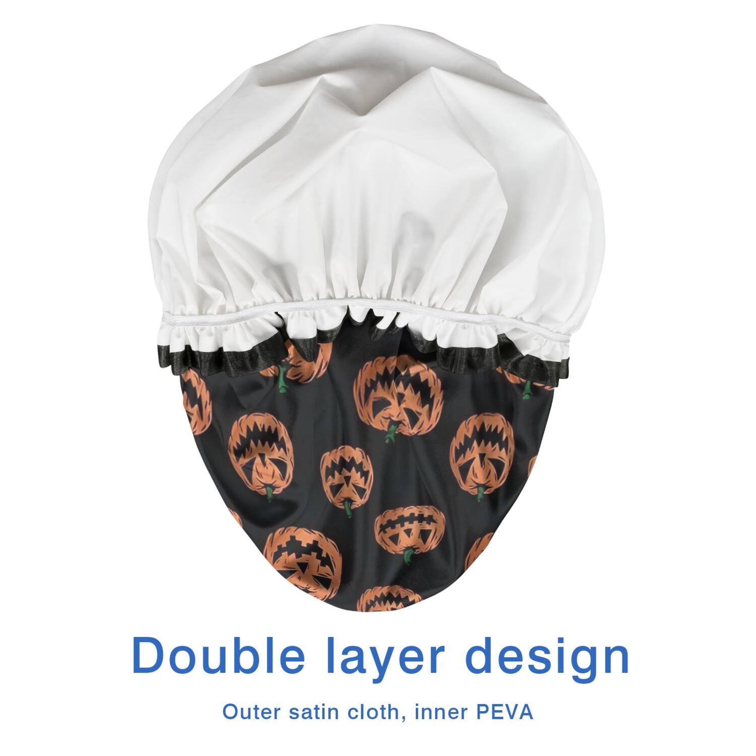 Shower Caps,Halloween Spooky Pumpkins Pattern Waterproof Shower Cap for Women 4 Pieces,Double Reusable Hair Cover for Shower PEVA Elastic Stretch Hem