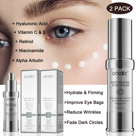 One1X Eye Serum (2 Pack) - Hydrating and Regenerating Eye Cream with Retino Hyaluronic Acid Vitamin C&E | Improves Skin Elasticity; Boots Collagen Production; 30g/1floz