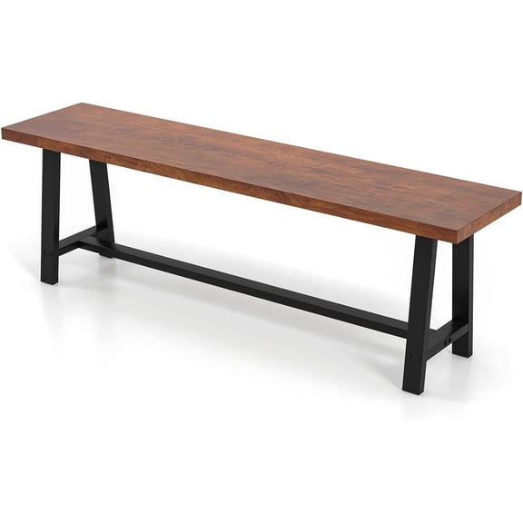 60” Wood Dining Bench, Rustic Entryway Shoe Bench with Thickened Seat & Heavy-Duty Metal Frame, Farmhouse Indoor End of Bed Bench for Hallway, Bedroom, Living Room & Dining Room