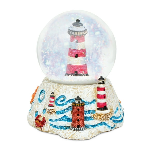 Puzzled Stripes Lighthouse Sailboat Brick Collection Ocean Life Nautical Aquatic Marine Multi-color Resin Snow Globe