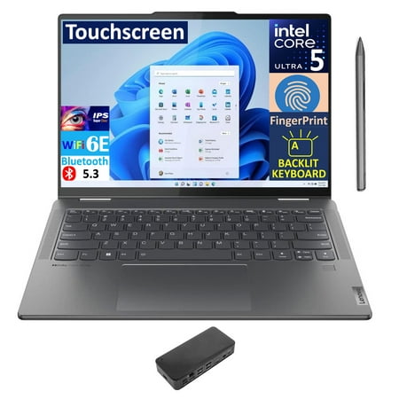 Lenovo Yoga 7i 2-in-1 AI PC 2-in-1 Laptop 14.0in Touchscreen IPS WUXGA Display (Intel Ultra 5-125U, 16GB LPDDR5X, 2TB M.2 PCIe SSD, Active Pen, Backlit KB, Fingerprint, Win 11 Home) w/USB-C Dock