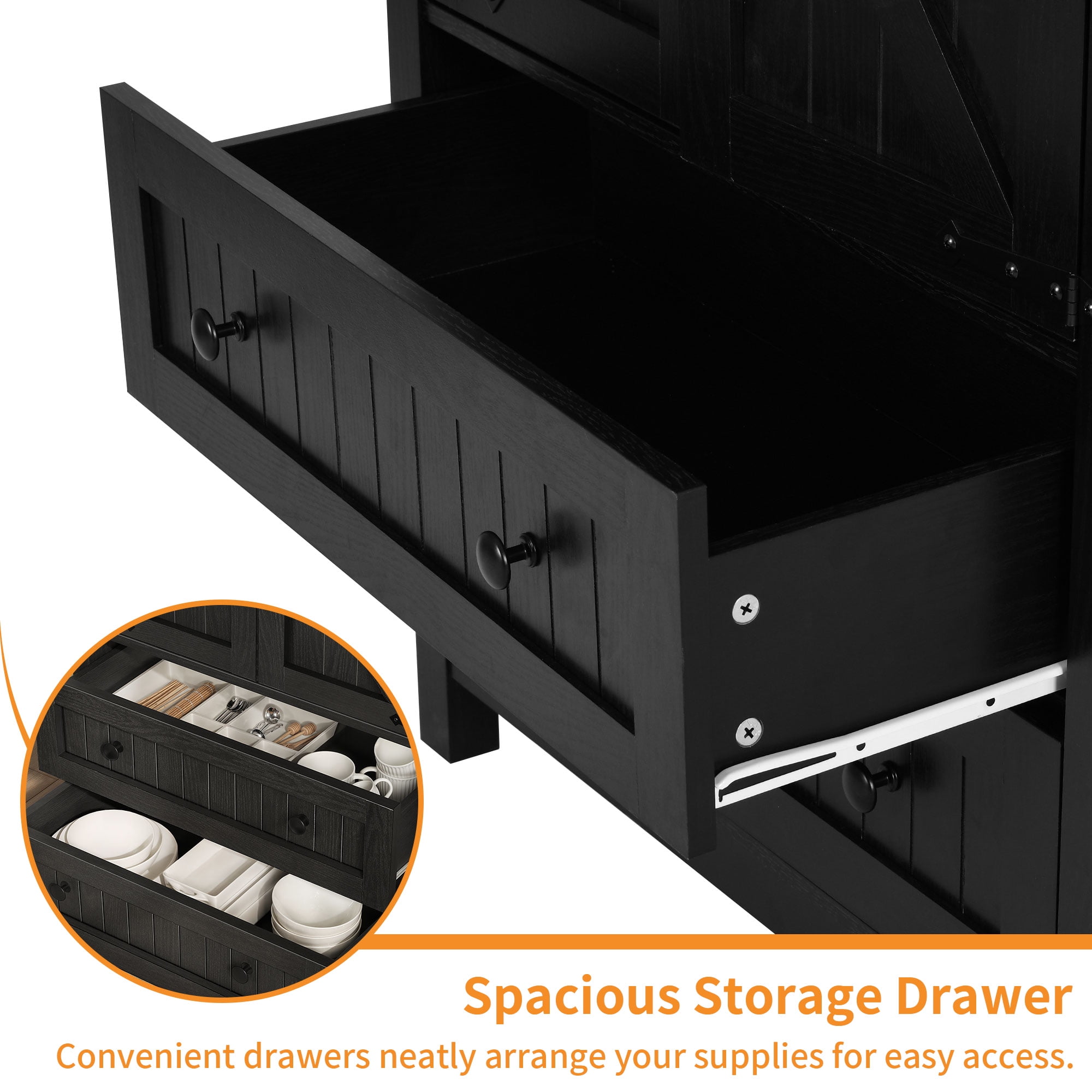 Craftian Kitchen Pantry Cabinet with Storage Shelves, Storage Cabinet with Doors & Drawers, Black