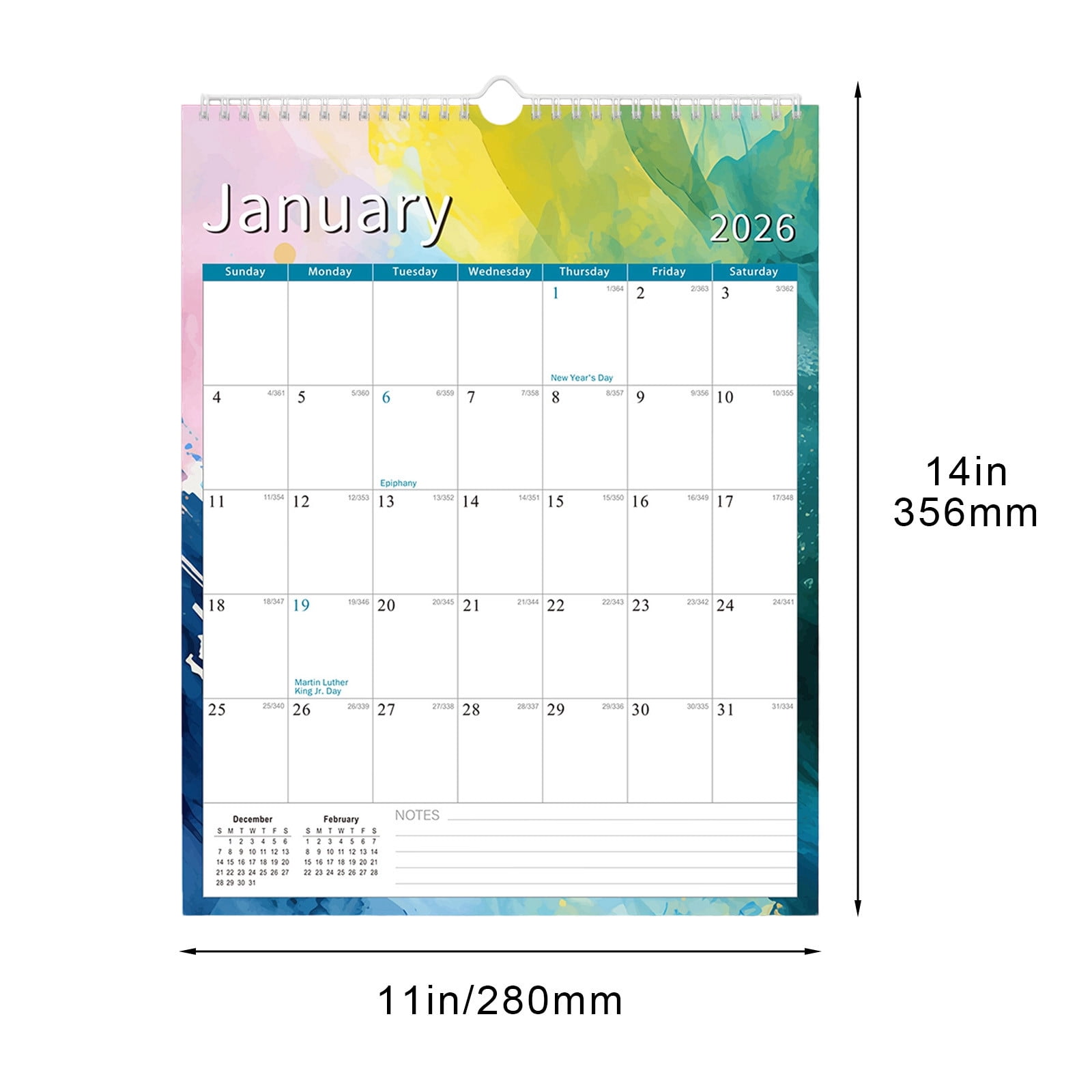 Wall Calendar 2026-2027 Yearly Planner Large Print Monthly Organizer Federal Holidays Included Wall Planning Calendar for Home Office School Family Schedule Time Management Productivity Wall Decor