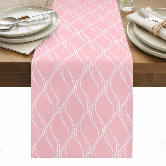 Pink White Stripes Table Runner - 120 Inch Long, Kitchen Dining Table Runner Dresser Scarves, Simple Geometric Modern Monochrome Farmhouse Decor for Coffee Tables Wedding Party Banquet