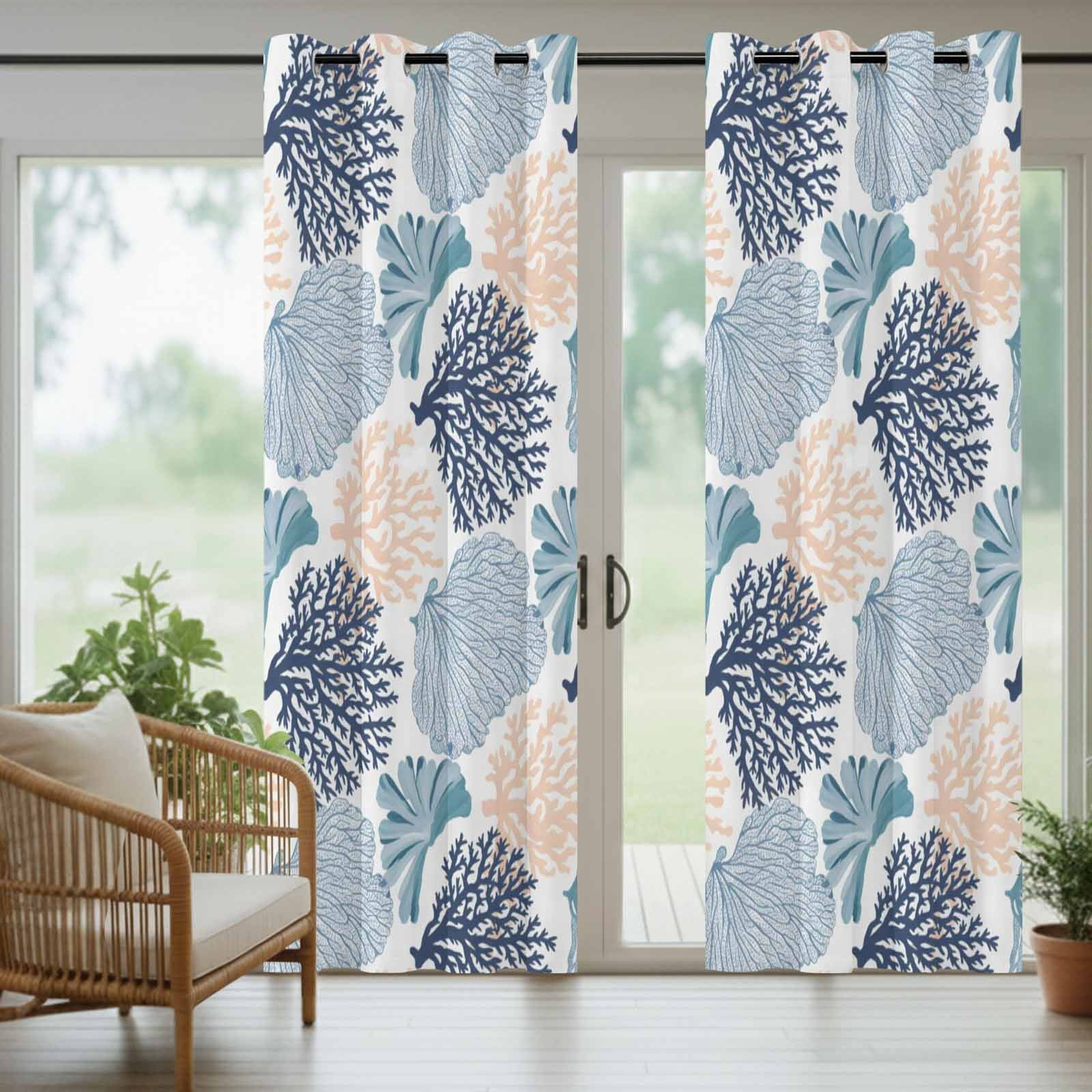 Ocean Coral Outdoor Curtains for Patio, Teal Beige Coral Reef Sea Fan Underwater Plants Sunshade Privacy Drapes Grommet Waterproof Outside Curtains for Porch/Cabana/Balcony 54"x 108", 1 Panel