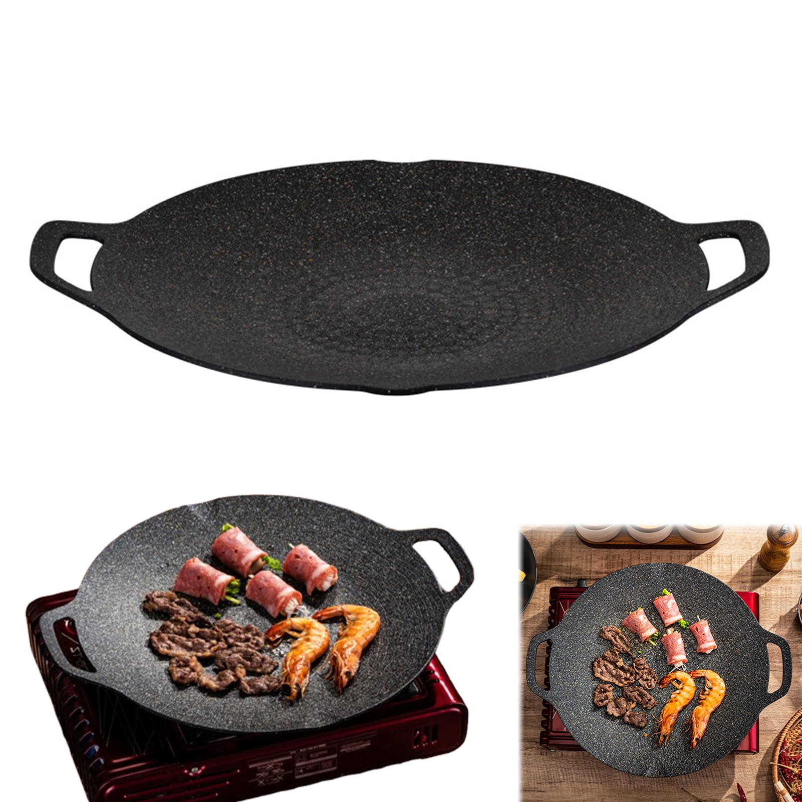 Opvise Multi-Functional Cast Iron Grill Pan with Detachable Legs, Large Round Baking Tray for BBQ, Camping, Oven, Stovetop, Even Heat Distribution, Gift for Cooking Enthusiasts