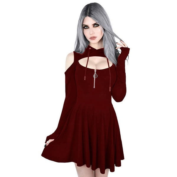 cold shoulder long sleeve hooded dress