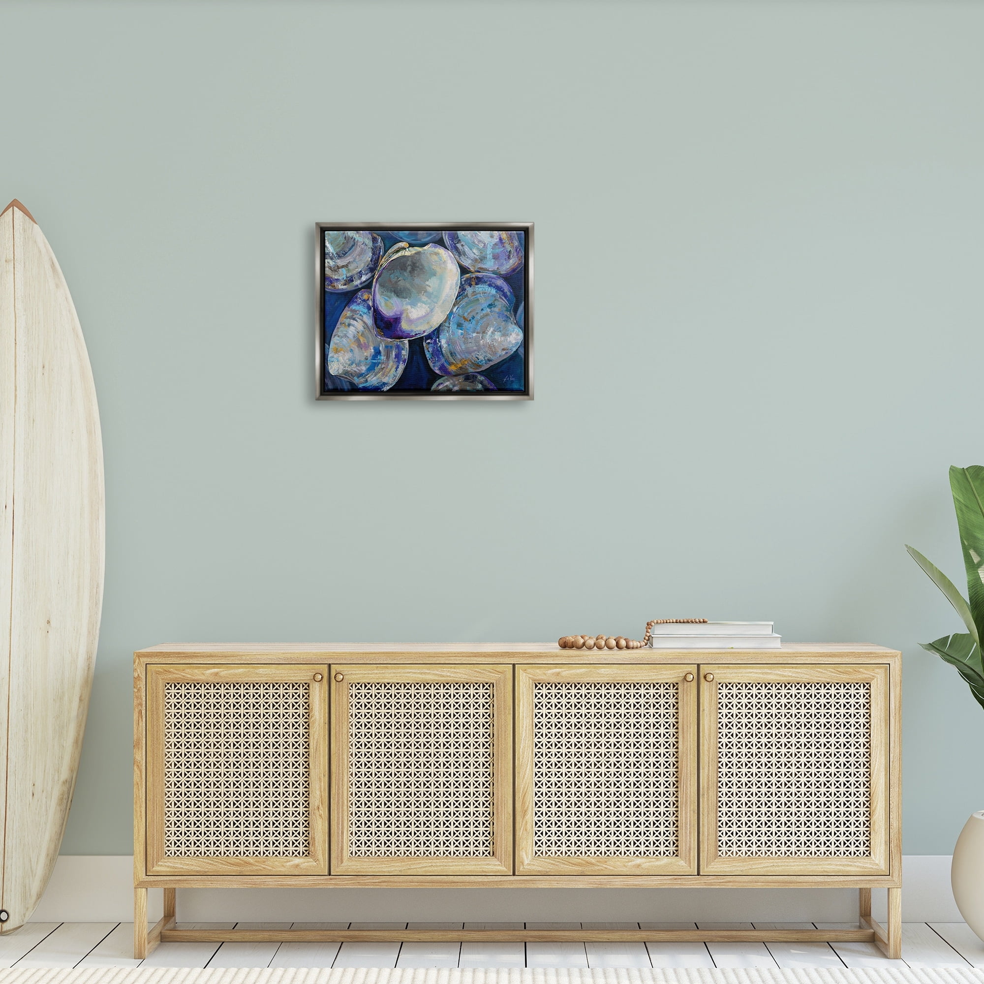 Stupell Industries Empty Seashells Expressive Clam Shells Modern Abstract Painting Luster Gray Framed Floating Canvas Wall Art, 16x20, by Jeanette Vertentes