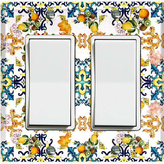 Metal Light Switch Plate Cover Elegant Orange Kiwi Lemon Tile Pattern TIL007