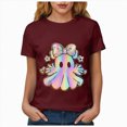 thumbnail image 4 of TOWED22 Halloween Shirts for Women Bow Ghost Shirt Cute Spooky Tshirt Fall Flower Graphic Tees Short Sleeve Casual Tops(Wine,L), 4 of 8