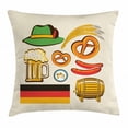 thumbnail image 1 of German Throw Pillow Cushion Cover, Oktoberfest Symbols Wheat Sausage Beer and Pretzels Colorful Bavarian Arrangement, Decorative Square Accent Pillow Case, 16 X 16 Inches, Multicolor, by Ambesonne, 1 of 2