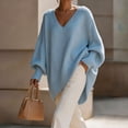 thumbnail image 7 of Fewfanhot Women's Sweaters Oversized Batwing Sweaters Long Sleeve V-Neck Knit Asymmetrical Pullover Tops, 7 of 7