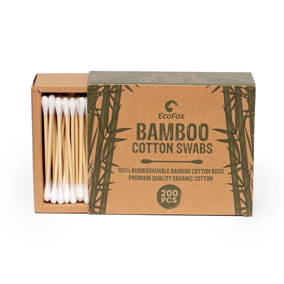 Hisopos de algodón EcoFox de bambú, 200 unidades, biodegradables, orgánicos