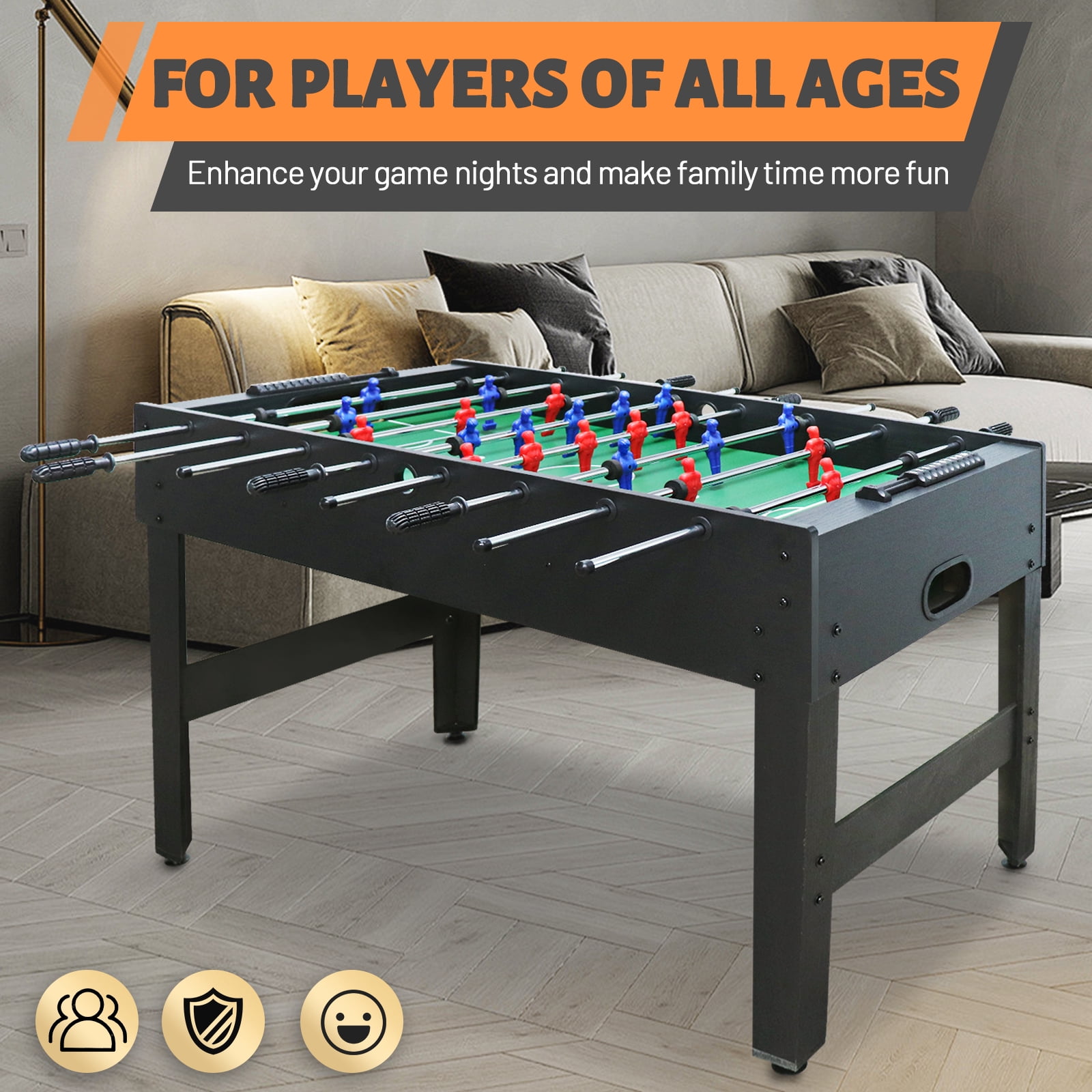 Seydrey 48" Full Size Foosball Table, Table soccer Set with 2 Footballs, Score Keeper, Solid and Sturdy Legs, Football Table for Home, Family, Kids, Adults