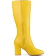 thumbnail image 3 of BLISSFUL STEP Women's Boots Round Toe Block Heels Knee High Solid Side Zipper Boots Yellow 5.5, 3 of 7