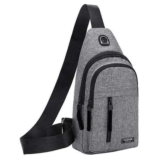 Bolsa de mensajero de los hombres Correa para el hombro Bolsa de mensajero de pecho con agujero USB y auriculares Agujero Senderismo Mochila Multiusos