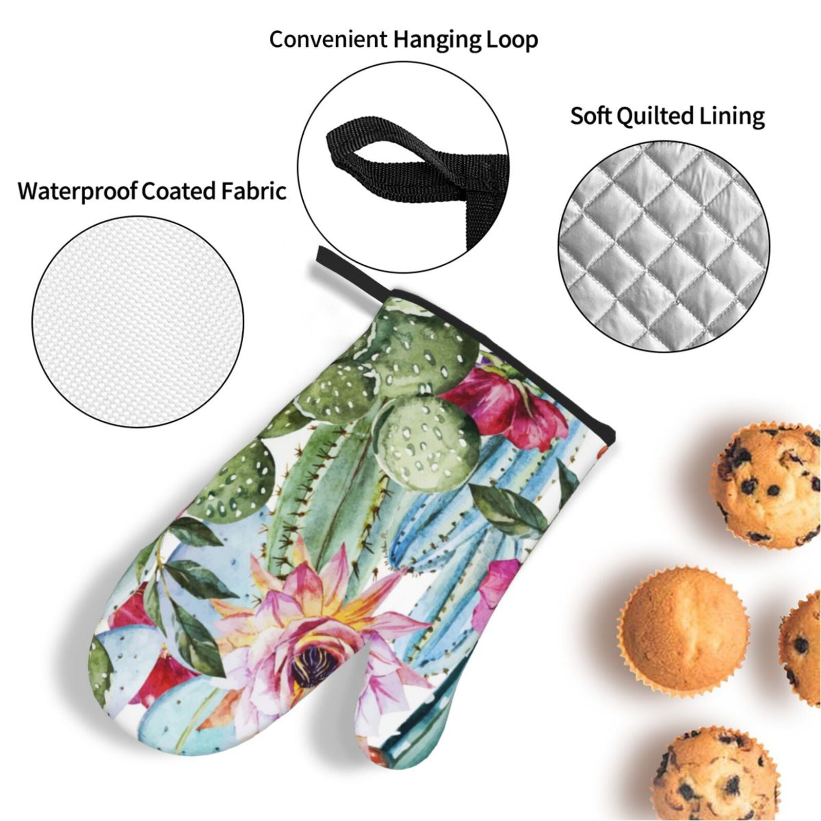 Watercolor Cactus Flower Floral 4Pcs Oven Mitts and Pot Holders Sets Oven Kitchen Gloves Hot Pads for Cooking BBQ Baking Grilling