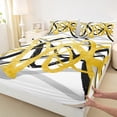 thumbnail image 3 of Erosebridal Abstract Geometric Stripes Bed Sheets King,Oil Painting Style Bedding Sets King Size,Gold Black Sheet Set King,Breathable Room Decor,4 Pieces, 3 of 7