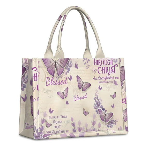 Large Capacity Tote Bag,Beige Butterfly Text Pattern Handbag Fashion Luxury Tote Bag,15.7"x13"x 5.1" Inches,Laptop Compatible
