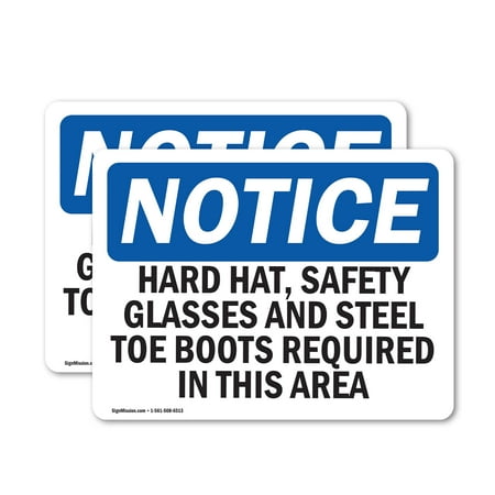 

(2 Pack) Hard Hat Safety Glasses And Steel Toe Boots OSHA Notice Sign