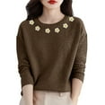thumbnail image 2 of Women's Marled Knit Sweater, Casual Crewneck Pullover, Heathered Yarn Knit Top, Lightweight Long Sleeve Blouse, Everyday Basic Sweater with Comfort Fit Coffee M, 2 of 9