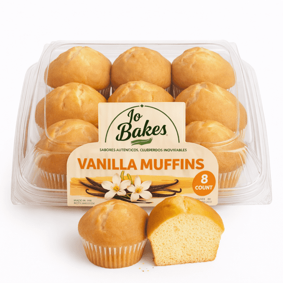 JO BAKES Vanilla Muffins, Bakery Style, 8 Count
