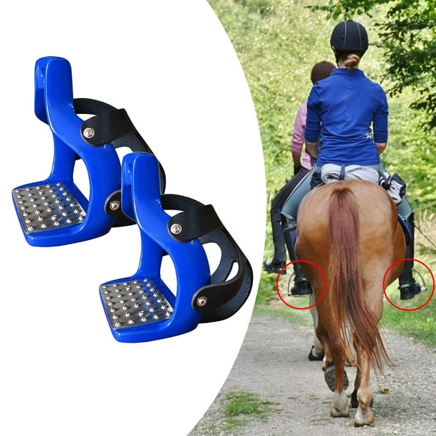 2 estribos de alta resistencia, estribos de aluminio fundido a presión con almohadilla de goma antideslizante. Azul Cola Estribo para montar a caballo