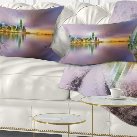 Designart Hong Kong Panorama at Twilight - Cityscape Photo Throw Pillow - 12x20