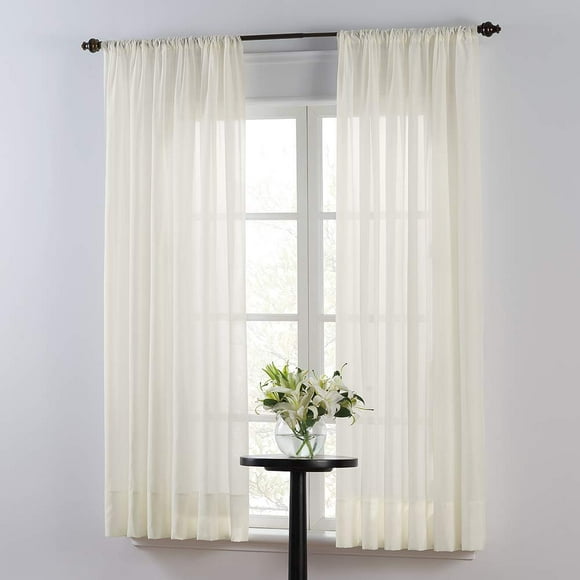 Cortina SmartSheer, barra sólida, bolsillo para ventana, panel transparente, color marfil