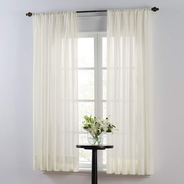 Cortina SmartSheer, barra sólida, bolsillo para ventana, panel transparente, color marfil