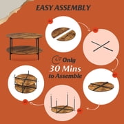 GALAXHERO Round Small Coffee Table 32.6 with Open Storage Shelf 2-Tier Industrial Circle Wood Center Table for Living Room Bedroom Rustic Brown