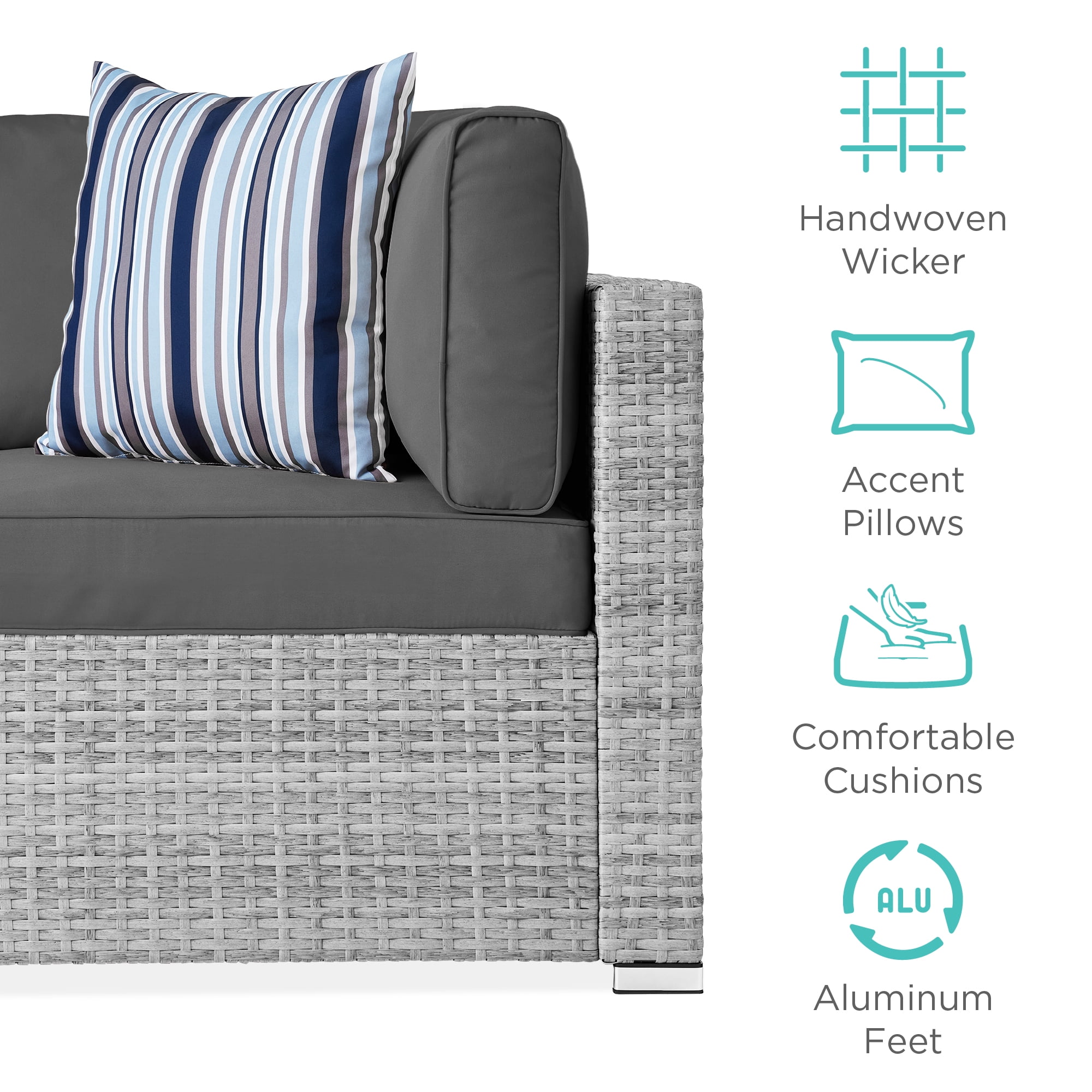 Best Choice Products 7-Piece Outdoor Modular Patio Conversation Furniture, Wicker Sectional Set - Gray/ Gray